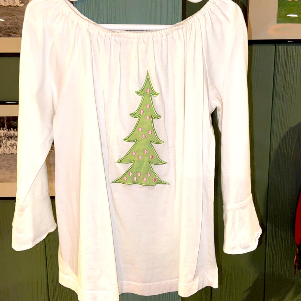 Cute Girls Shirt with Christmas Tree Appliqué.